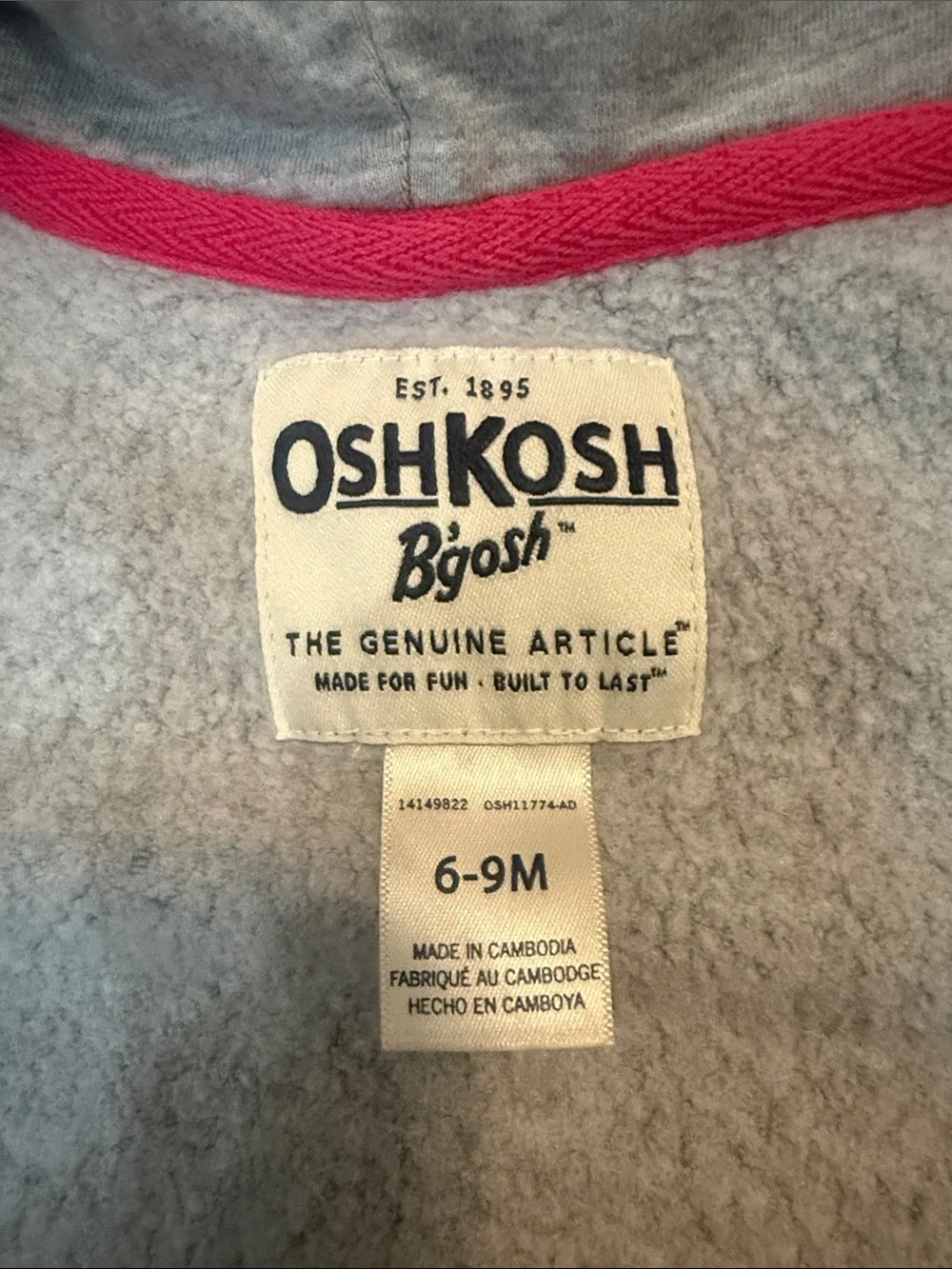 OshKosh B'gosh Grey Hoodie and Black Zip Jacket with Pink Trim